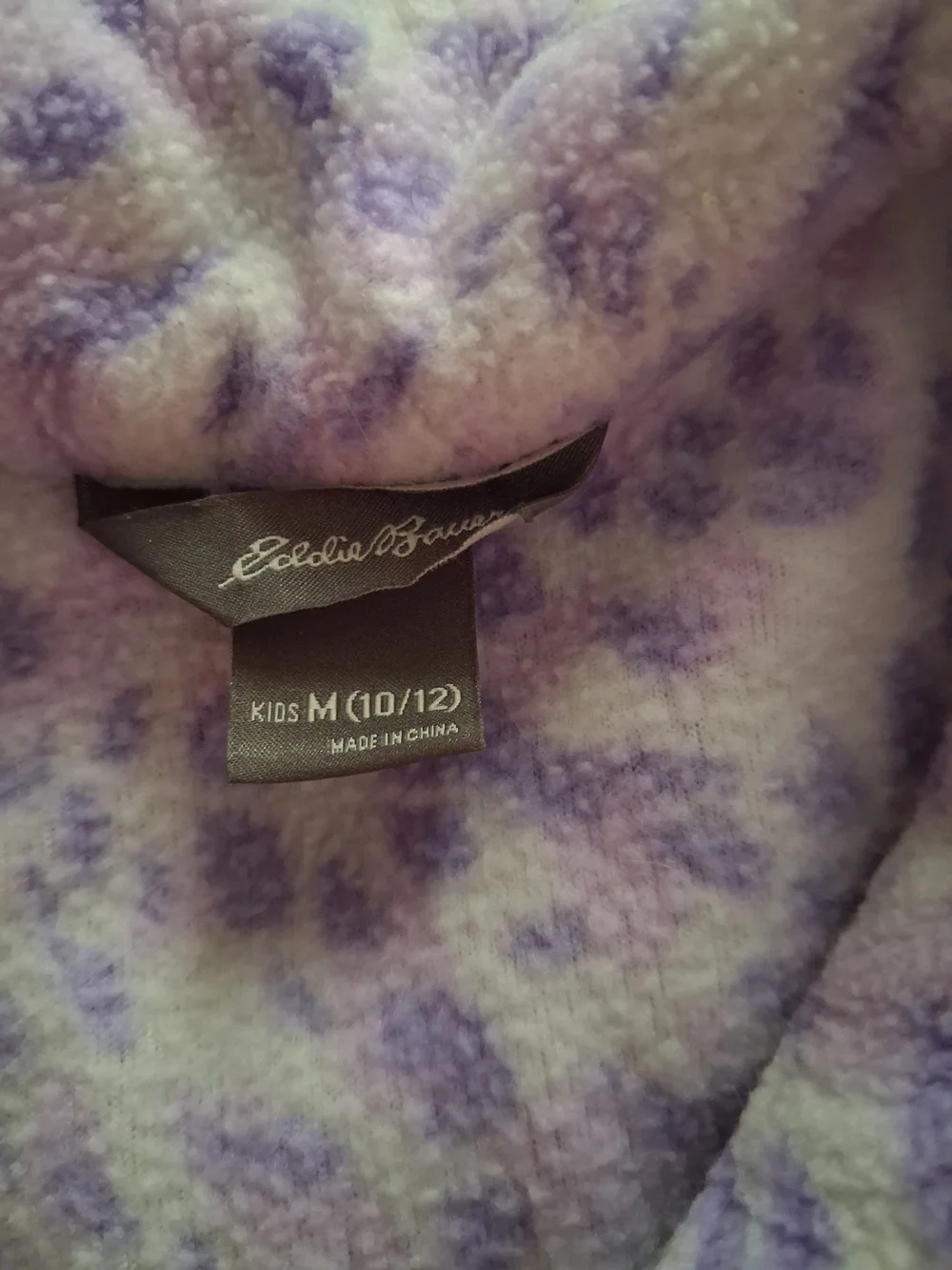 Girls Eddie Bauer Lavender and Purple Leopard Fleece Zip Pajama Top. Girls 10/12
